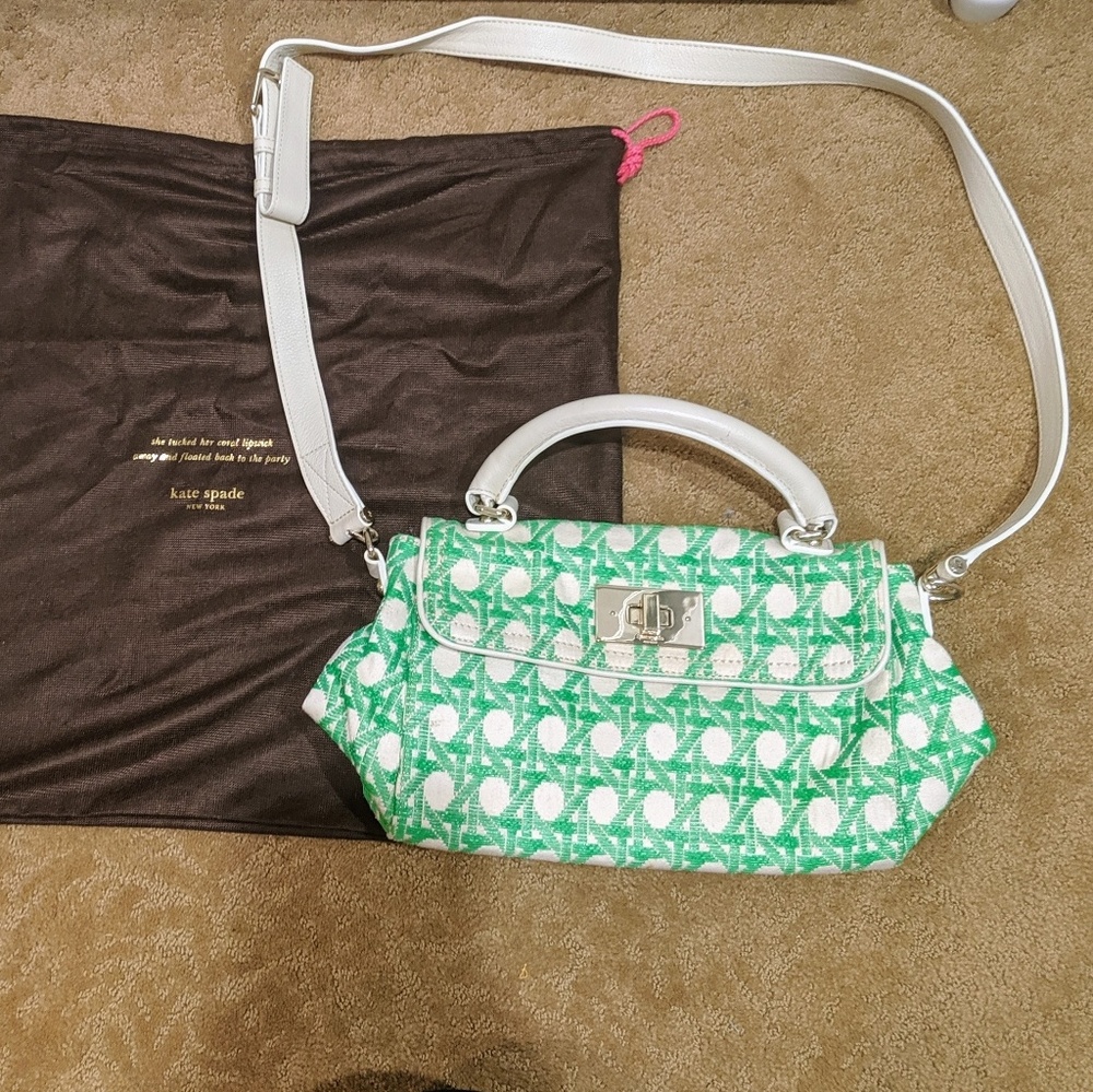 Kate Spade Green and White Retro Shoulder Bag